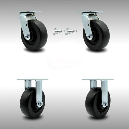 Service Caster 6 Inch SS Polyolefin Caster Set with Roller Bearings 2 Swivel Lock 2 Rigid SCC SCC-SS30S620-POR-BSL-2-R-2